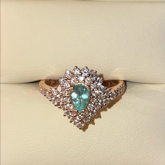 Paraiba Tourmaline Ring & Diamond Ring: 14kt RG - Picture 1 of 7